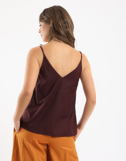 Top in cotton thin straps with a V-neckline